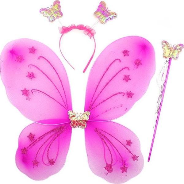 Fuşya Renk Kelebek Kanadı Tacı ve Sopası 50x37 cm - Image 1