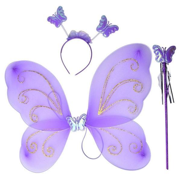 Lila Renk Kelebek Kanadı Tacı ve Sopası 50x37 cm - Image 1