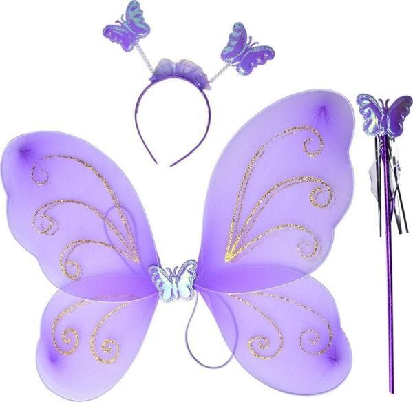 Lila Renk Kelebek Kanadı Tacı ve Sopası 50x37 cm - Image 1