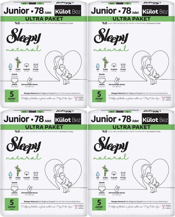 Sleepy Külot Bebek Bezi Natural Beden:5 (11-18KG) Junior 312 Adet Avantaj Ultra Pk - Image 1