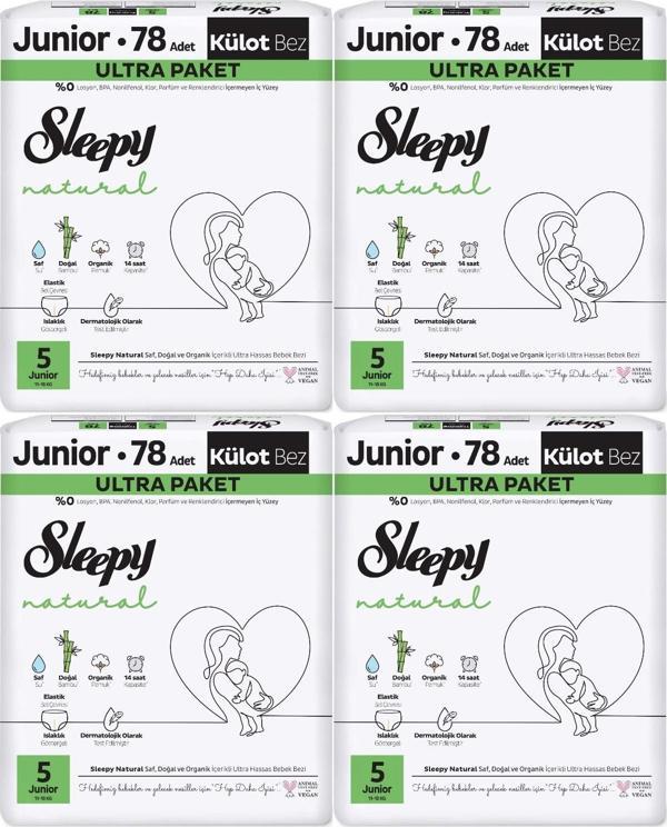 Sleepy Külot Bebek Bezi Natural Beden:5 (11-18KG) Junior 312 Adet Avantaj Ultra Pk - Image 1