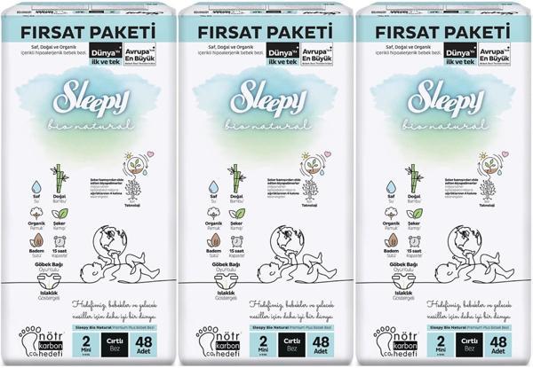 Sleepy Bebek Bezi Bio Natural Beden:2 (3-6KG) Mini 144 Adet Aylık Fırsat Pk - Image 1