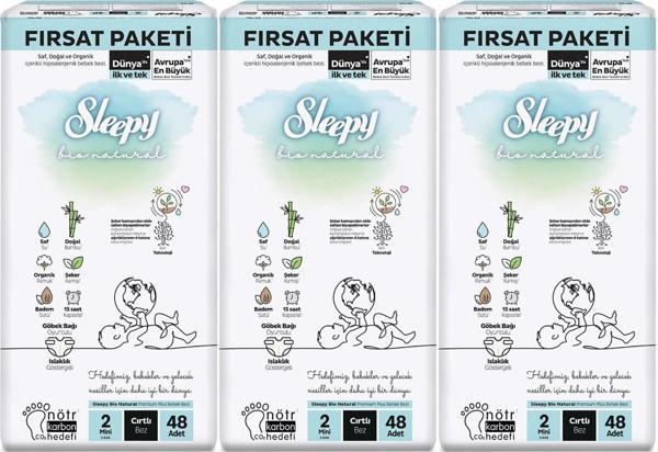 Sleepy Bebek Bezi Bio Natural Beden:2 (3-6KG) Mini 144 Adet Aylık Fırsat Pk - Image 1