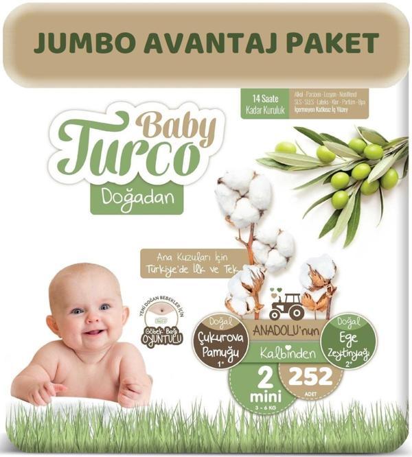 Baby Turco Bebek Bezi Doğadan Beden:2 (3-6Kg) Mini 252 Adet Jumbo Avantaj Pk - Image 1