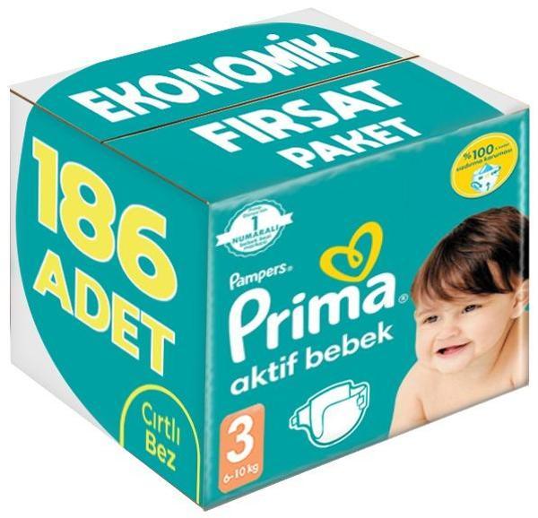 Prima Bebek Bezi Beden:3 (6-10Kg) Midi 186 Adet Ekonomik Fırsat Pk - Image 1