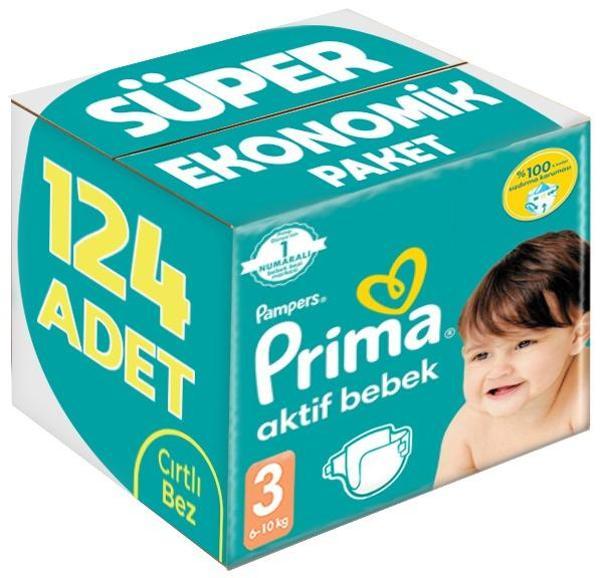 Prima Bebek Bezi Beden:3 (6-10Kg) Midi 124 Adet Süper Ekonomik Pk - Image 1