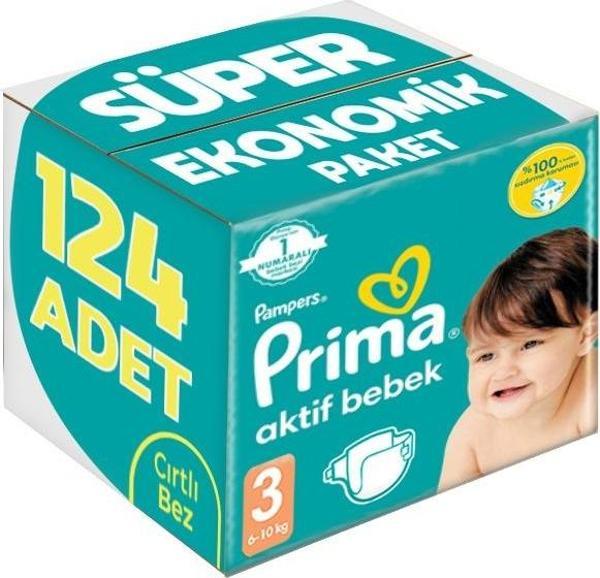 Prima Bebek Bezi Beden:3 (6-10Kg) Midi 124 Adet Süper Ekonomik Pk - Image 1