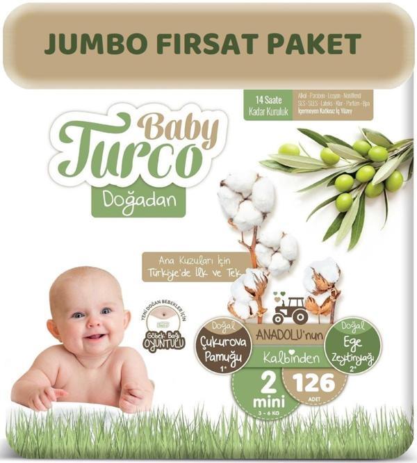 Baby Turco Bebek Bezi Doğadan Beden:2 (3-6Kg) Mini 126 Adet Jumbo Fırsat Pk - Image 1