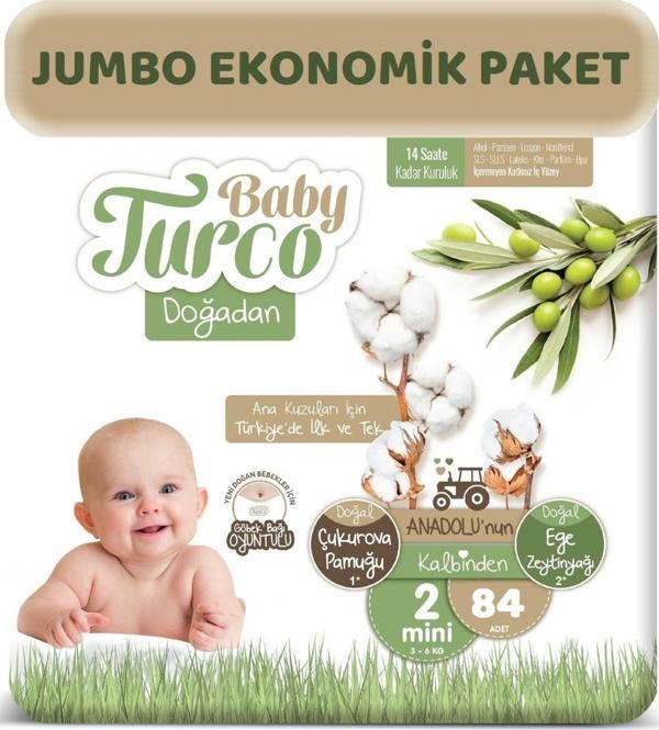 Baby Turco Bebek Bezi Doğadan Beden:2 (3-6Kg) Mini 84 Adet Jumbo Ekonomik Pk - Image 1