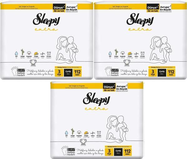 Sleepy Bebek Bezi Extra Beden:3 (4-10KG) Midi 336 Adet Aylık Ultra Pk (3PK*112) - Image 1