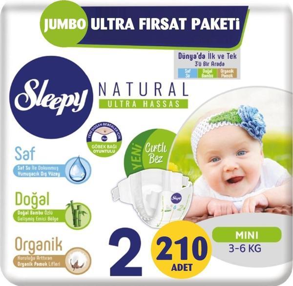 Sleepy Bebek Bezi Naturel Beden:2 (3-6Kg) Mini 210 Adet Jumbo Ultra Fırsat Pk - Image 1