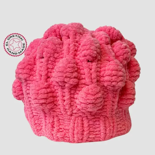 Uretti - Tuğba 9352 El Yapımı Kadife İp Bere - Pembe - Image 1