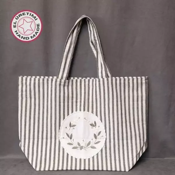 Uretti - Ülkü 1188 5851 El Yapımı İşlemeli Keten Plaj Omuz Çantası - Image 1