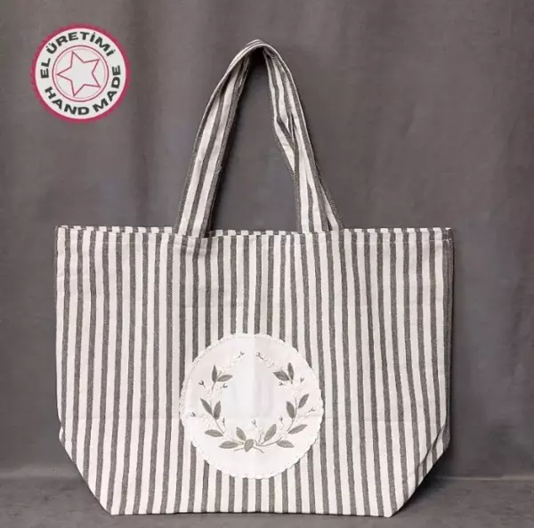 Uretti - Ülkü 1188 5851 El Yapımı İşlemeli Keten Plaj Omuz Çantası - Image 1