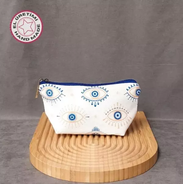Uretti - Gamze 9546 8208 El Yapımı Keten Makyaj Çantası - Beyaz - Image 1