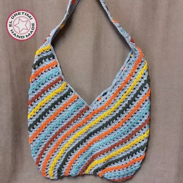 Uretti - Emine 9106 - 1354 El Örgüsü Çapraz Şerit Model Çok Renkli Omuz Çantası - Image 1