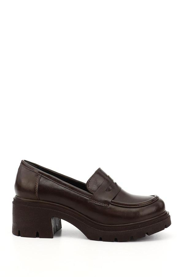 Kadın Kahverengi Kalın Topuklu Loafer Ayakkabı - Image 1