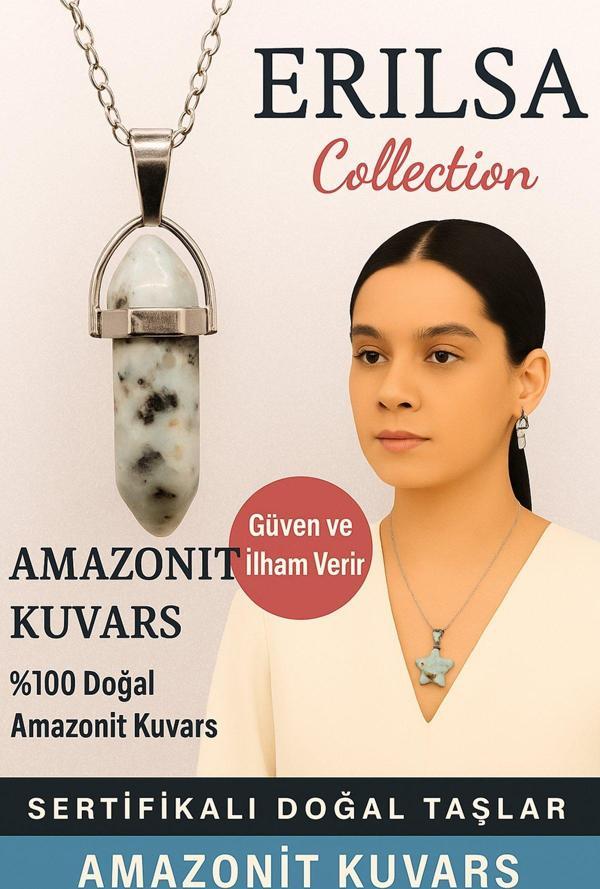 Sertifikalı Çivi Model Amazonit Kuvars Doğal Taş Kolye – Güven ve İlham Verir - Image 1