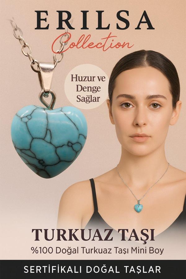 Sertifikalı Kalp Model Turkuaz Taşı Kolye Huzur ve Denge Sağlayan Doğal Taş - Image 1