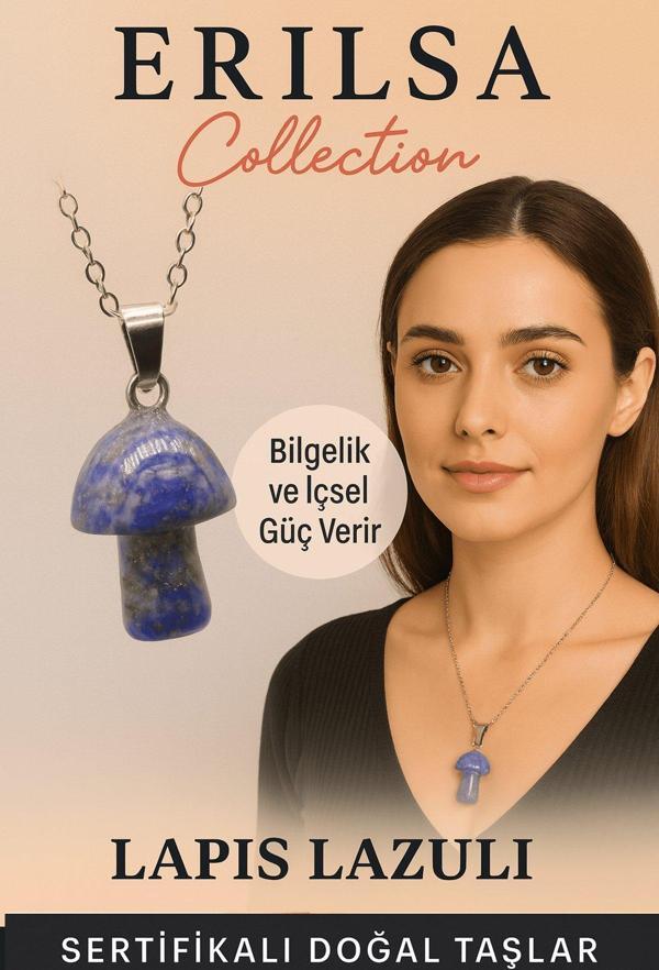 Sertifikalı Mantar Model Lapis Lazuli Taşı Kolye - Bilgelik ve İçsel Güç Veren Doğal Taş - Image 1