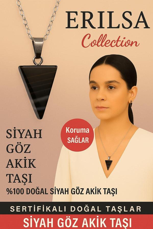 Sertifikalı Piramit Model Siyah Göz Akik Taşı Kolye - Koruma Sağlayan Doğal Taş - Image 1