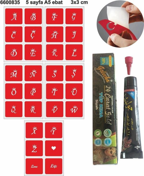 Taçlı Harfler Hint Kınası ile Geçici Dövme Yapma Seti - Image 1