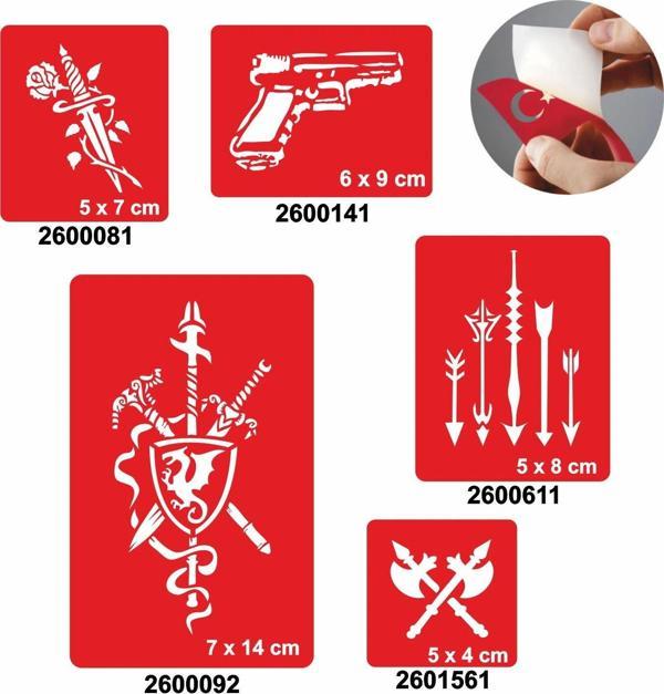 Savaş Aletleri 5'li Set Geçici Dövme Kına Şablonu - Image 1