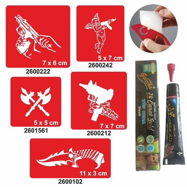 Silah Desenleri Hint Kınası ile Geçici Dövme Yapma Seti - Image 1