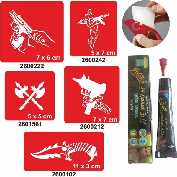 Silah Desenleri Hint Kınası ile Geçici Dövme Yapma Seti - Image 1