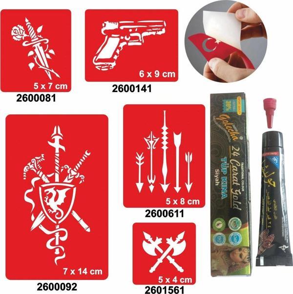 Savaş Aletleri Desenleri Hint Kınası ile Geçici Dövme Yapma Seti - Image 1