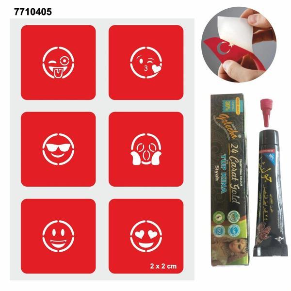 Sevimli Emojiler Hint Kınası ile Geçici Dövme Yapma Seti - Image 1