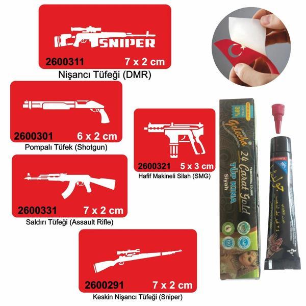 Silah Desen Serisi Hint Kınası ile Geçici Dövme Yapma Seti - Image 1