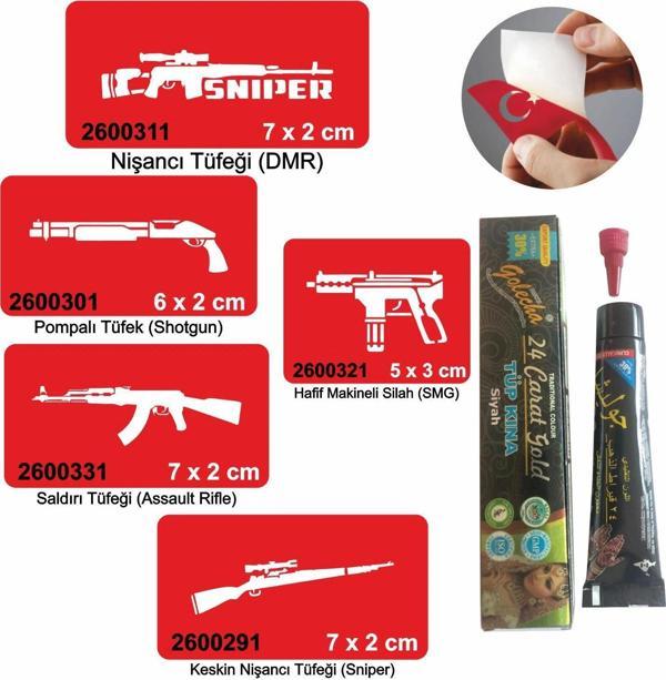 Silah Desen Serisi Hint Kınası ile Geçici Dövme Yapma Seti - Image 1