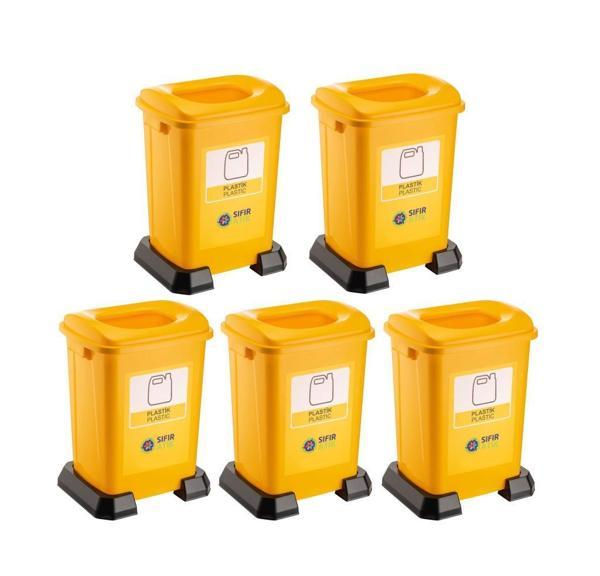 Omnipazar SY-4395 Sıfır Atık Plastik Geri Dönüşüm Çöp Kutusu 50 lt Sarı 5 Adet - Image 1
