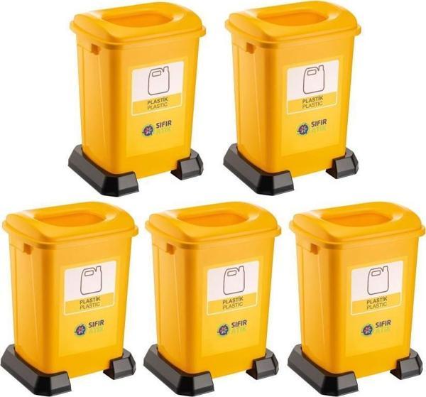 Omnipazar SY-4395 Sıfır Atık Plastik Geri Dönüşüm Çöp Kutusu 50 lt Sarı 5 Adet - Image 1