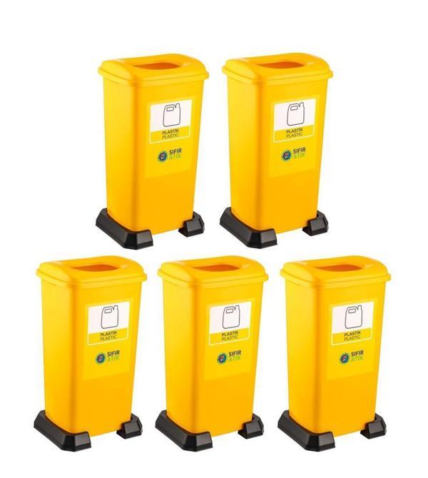 Omnipazar SY-4398 Sıfır Atık Plastik Geri Dönüşüm Çöp Kutusu 70 lt Sarı 5 Adet - Image 1