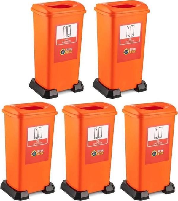 Omnipazar SY-4398 Sıfır Atık Pil Geri Dönüşüm Çöp Kutusu 70 lt Turuncu 5 Adet - Image 1