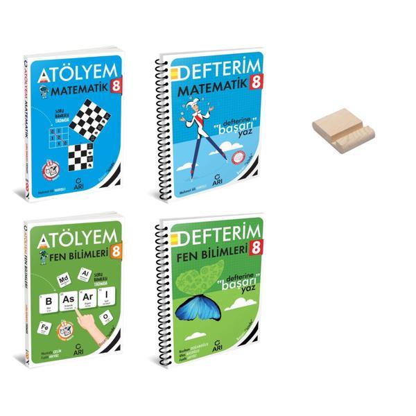 LGS 8. Sınıf Matematik ve Fen Bilimleri Atölyem ve Defterim 4lü Set + Telefon Standı - Arı Yayıncılık - Image 1