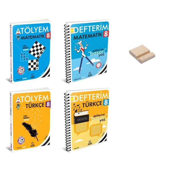 LGS 8. Sınıf Matematik ve Türkçe Atölyem- Defterim 4lü Set + Telefon Standı - Arı Yayıncılık - Image 1