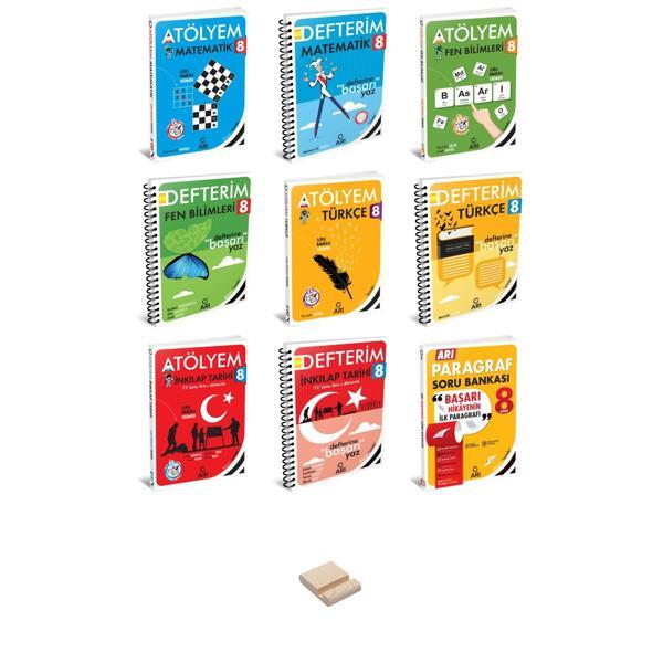 LGS 8. Sınıf Matematik Fen Türkçe İnkılap ve Paragraf Atölyem - Defterim 9lu Set + Telefon Standı - Arı Yayıncılık - Image 1