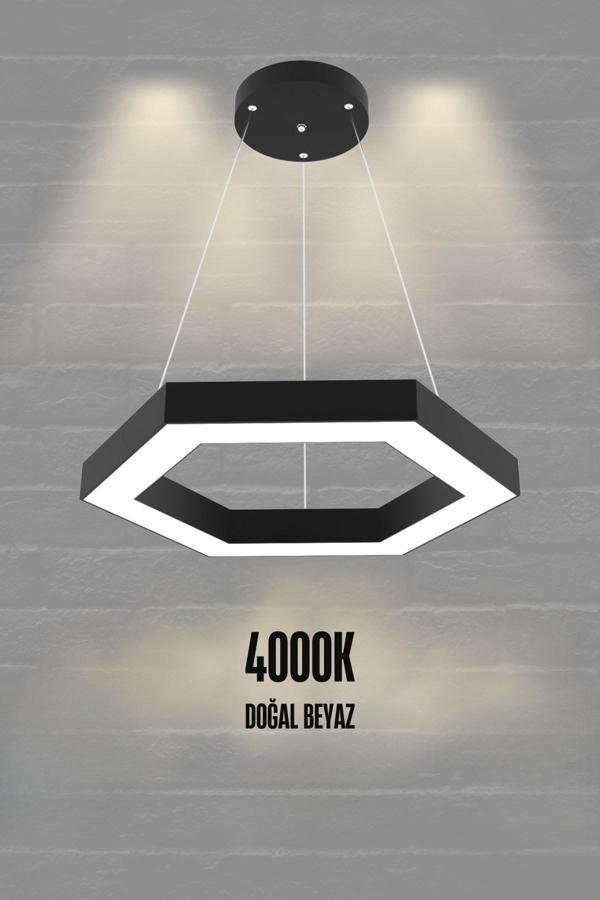 Hexagon ( Siyah Kasa, 4000k Işık Rengi ) Modern Led Avize, Salon, Mutfak, Oturma Yatak Odası Sarkıt - Image 1
