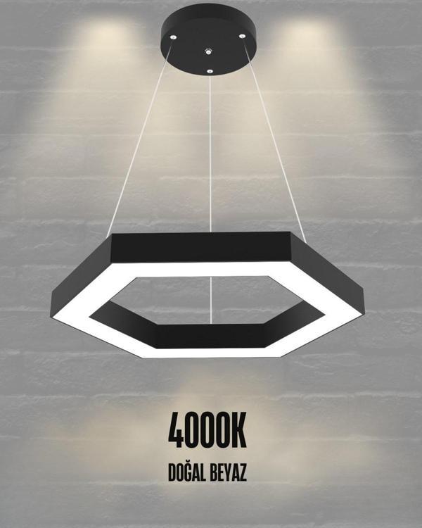 Hexagon ( Siyah Kasa, 4000k Işık Rengi ) Modern Led Avize, Salon, Mutfak, Oturma Yatak Odası Sarkıt - Image 1