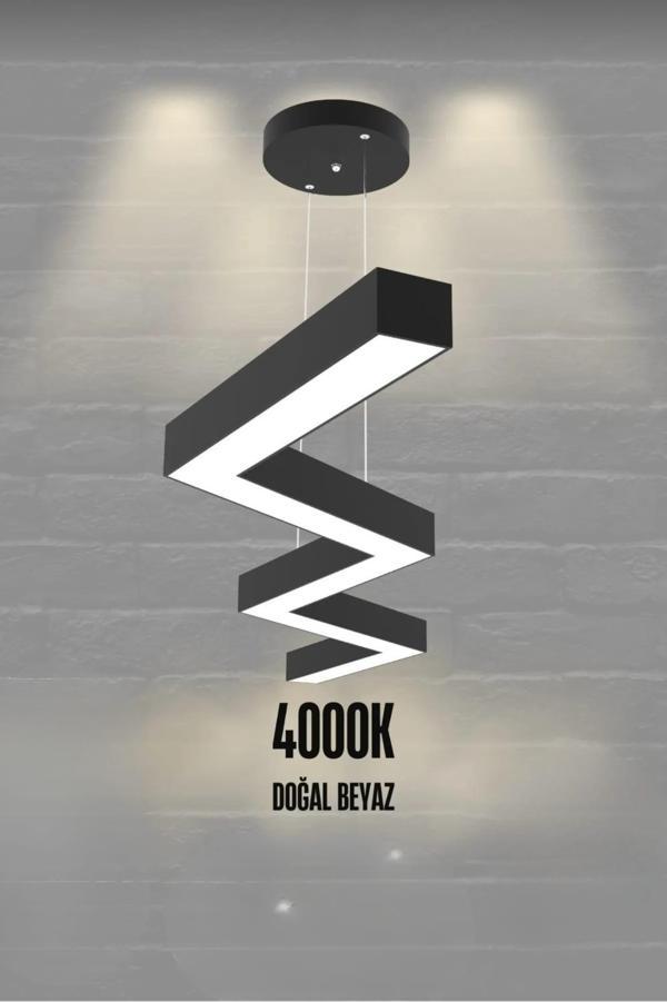 Zigzag ( Siyah Kasa, Beyaz Işık ) Ledli Modern Led Avize, Salon, Mutfak, Oturma Yatak Odası, Sarkıt - Image 1