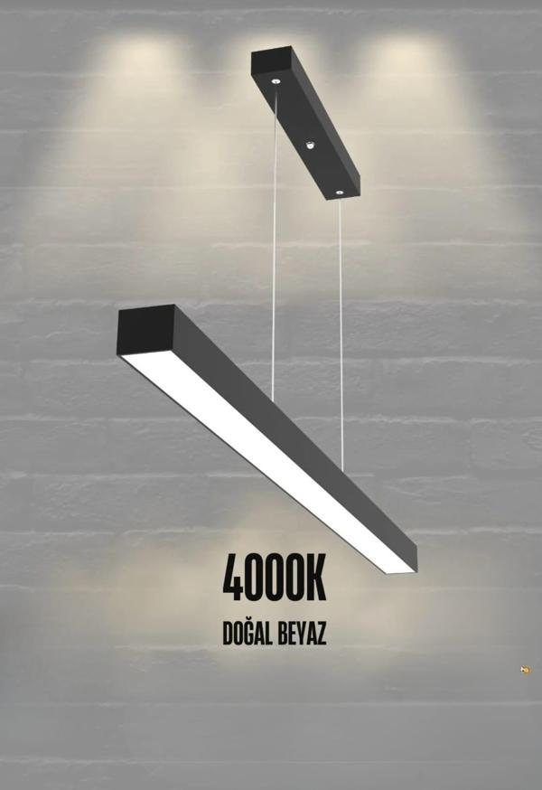 Lineer 80cm ( Siyah Kasa, Doğal Beyaz Işık ) Sarkıt Modern Led Avize, Salon, Mutfak, Masaüstü Avize - Image 1