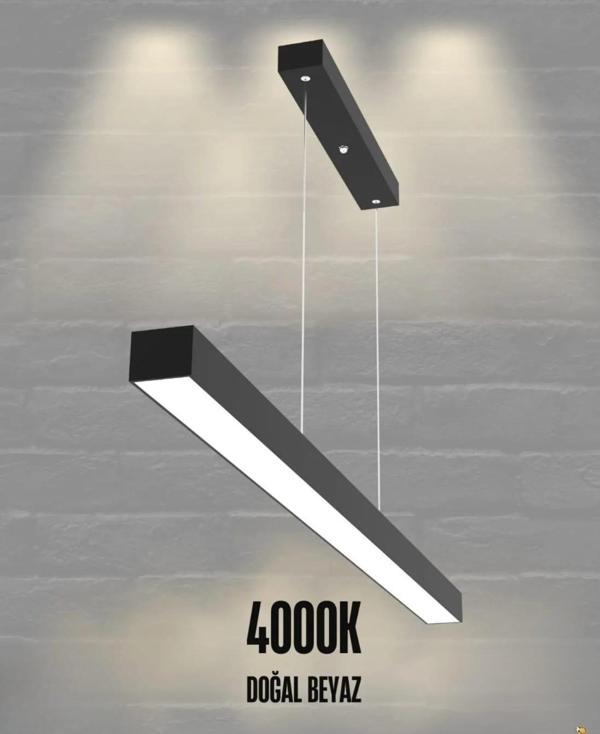 Lineer 80cm ( Siyah Kasa, Doğal Beyaz Işık ) Sarkıt Modern Led Avize, Salon, Mutfak, Masaüstü Avize - Image 1