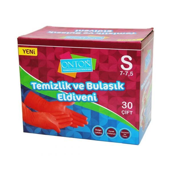 Onton Bulaşık ve Temizlik Eldiveni 30 Çift S Beden (7 - 7,5) Kırmızı Lateks - Image 1