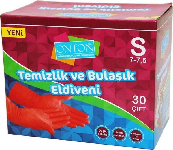 Onton Bulaşık ve Temizlik Eldiveni 30 Çift S Beden (7 - 7,5) Kırmızı Lateks - Image 1