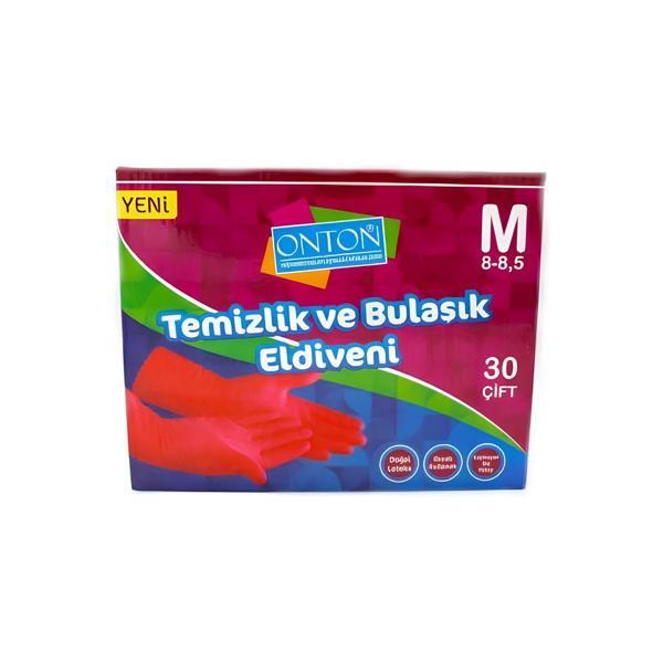 Onton Bulaşık ve Temizlik Eldiveni 30 Çift M Beden (8 - 8,5) Kırmızı Lateks - Image 1