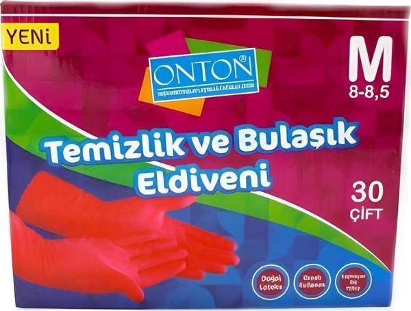 Onton Bulaşık ve Temizlik Eldiveni 30 Çift M Beden (8 - 8,5) Kırmızı Lateks - Image 1
