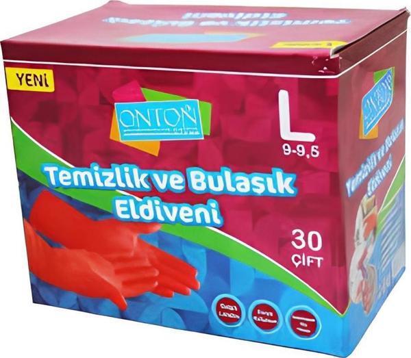 Onton Bulaşık ve Temizlik Eldiveni 30 Çift L Beden (9 - 9,5) Kırmızı Lateks - Image 1